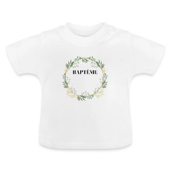 illustration florale cadeau baptême - T-shirt bio col rond Bébé - blanc - Devant