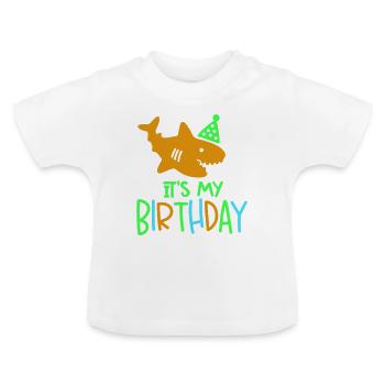 Fisch Haifisch Baby Its my birthday - Baby Bio-T-Shirt mit Rundhals - Weiß - Vorne