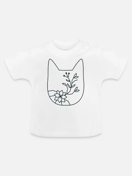 FLOWER Blumenkatzenkopf - Baby Bio-T-Shirt mit Rundhals - Weiß