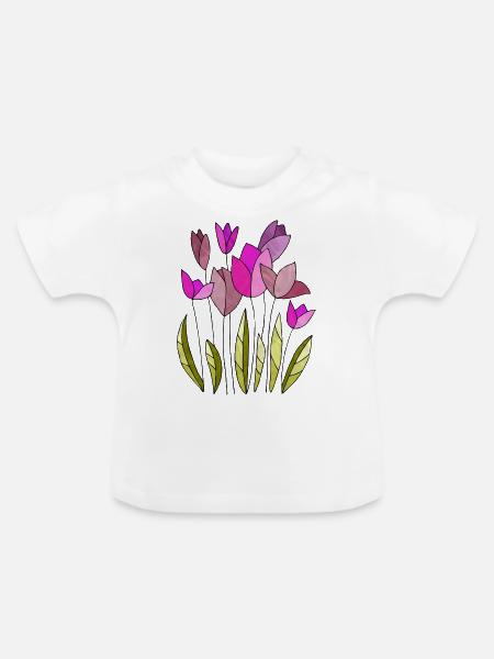 Blumen - Baby Bio-T-Shirt mit Rundhals - Weiß