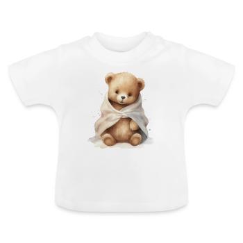 Baby Bär mit Handtuch, handgemalt - Baby Bio-T-Shirt mit Rundhals - Weiß - Vorne