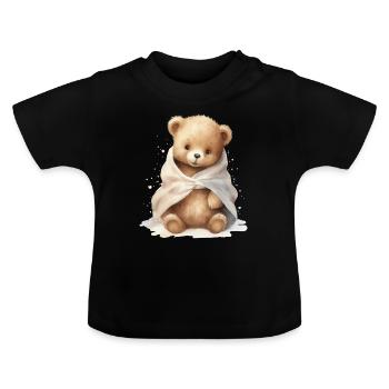 Bébé ours avec serviette, peint à la main - T-shirt bio col rond Bébé - noir - Devant