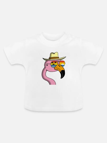 Flamingo im Urlaub - Baby Bio-T-Shirt mit Rundhals - Weiß
