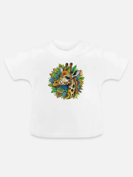 Giraffe mit Mandalas verziert - Baby Bio-T-Shirt mit Rundhals - Weiß
