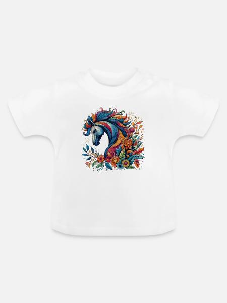 Pferd - Baby Bio-T-Shirt mit Rundhals - Weiß