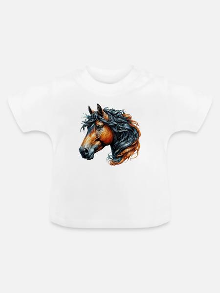 Pferd - Baby Bio-T-Shirt mit Rundhals - Weiß