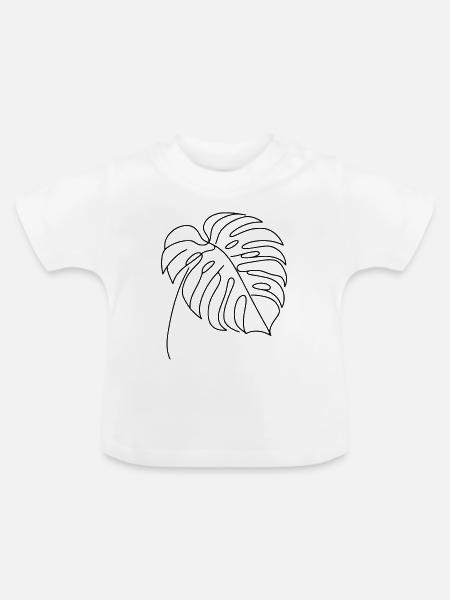 Monstera Blatt Schwarz - Baby Bio-T-Shirt mit Rundhals - Weiß