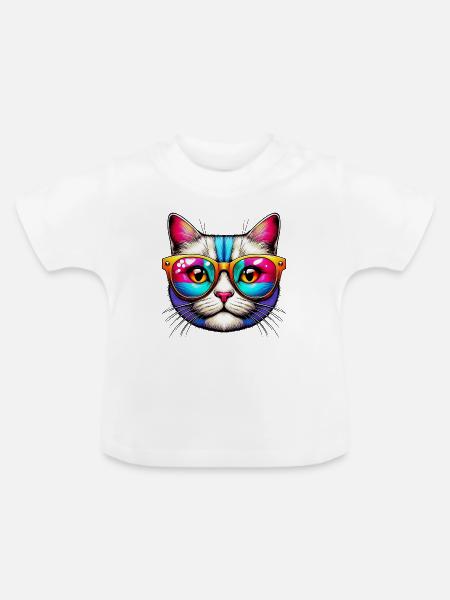 Kater mit Sonnenbrille - Baby Bio-T-Shirt mit Rundhals - Weiß