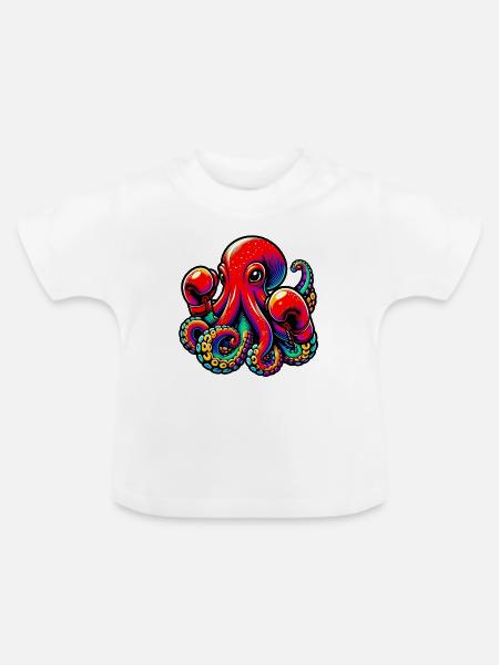 Krake - Baby Bio-T-Shirt mit Rundhals - Weiß