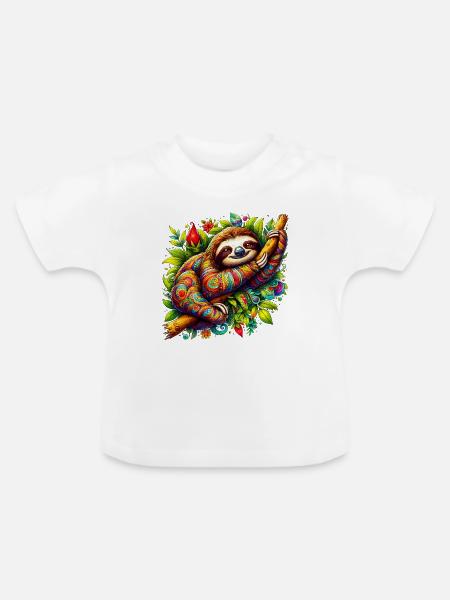 Faultier - Baby Bio-T-Shirt mit Rundhals - Weiß