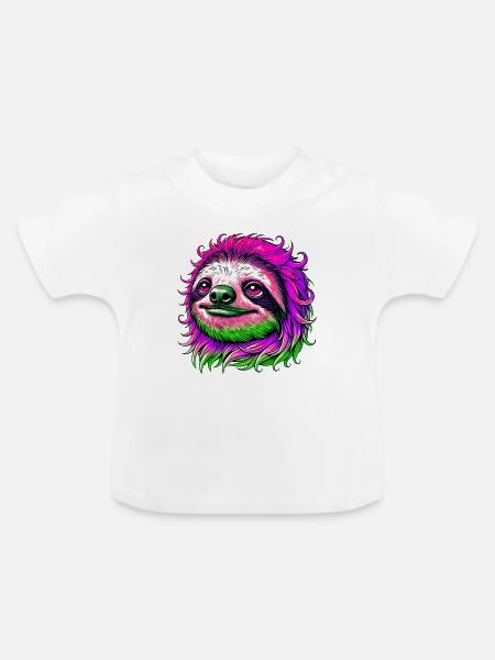 Faultier - Baby Bio-T-Shirt mit Rundhals - Weiß