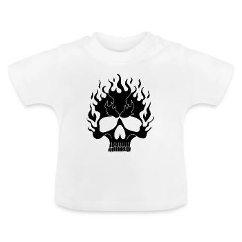 Black Flaming Skull - Baby Organic T-Shirt with Round Neck - white - Front
