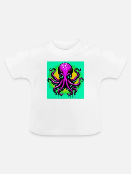 Krake - Baby Bio-T-Shirt mit Rundhals - Weiß
