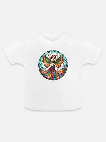 Lebhafte Schmetterlingsbauchtänzerin - Baby Bio-T-Shirt mit Rundhals - Weiß