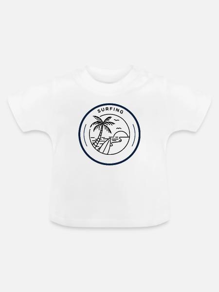Farbige Pflanzenmuster auf dunklem Hintergrund - Baby Bio-T-Shirt mit Rundhals - Weiß