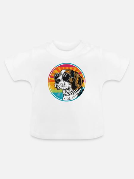 Sommerlicher Hund mit Sonnenbrille - Baby Bio-T-Shirt mit Rundhals - Weiß