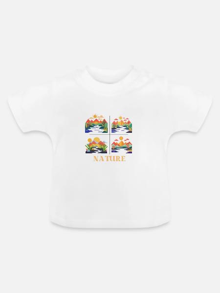 Lebendige Geomuster Naturlandschaft - Baby Bio-T-Shirt mit Rundhals - Weiß