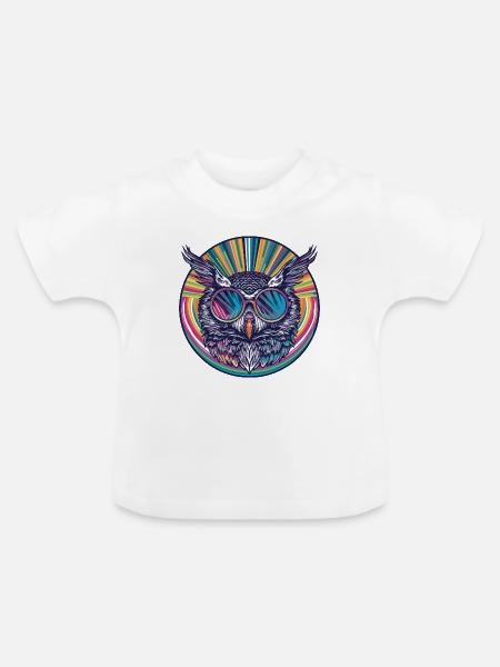 Eule Sonnenbrille Animal - Baby Bio-T-Shirt mit Rundhals - Weiß