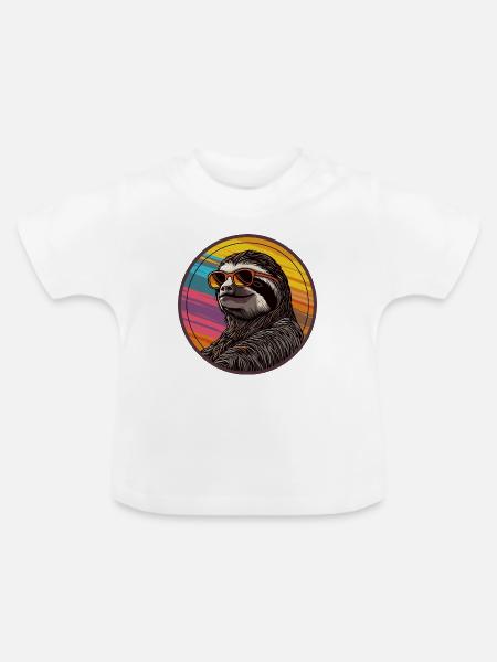 Faultier mit Sonnenbrille - Baby Bio-T-Shirt mit Rundhals - Weiß