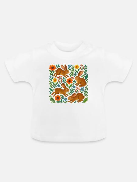 Aquarellkaninchen in Blühen - Baby Bio-T-Shirt mit Rundhals - Weiß