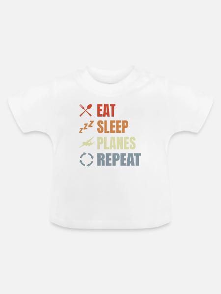 Eat Sleep Planes Repeat - Baby Bio-T-Shirt mit Rundhals - Weiß
