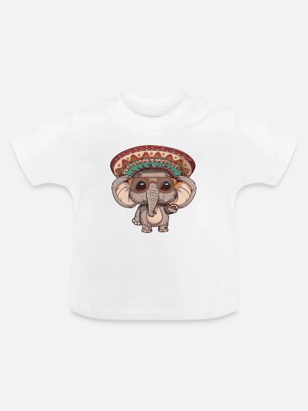 Elefant Party Sombrero - Baby Bio-T-Shirt mit Rundhals - Weiß