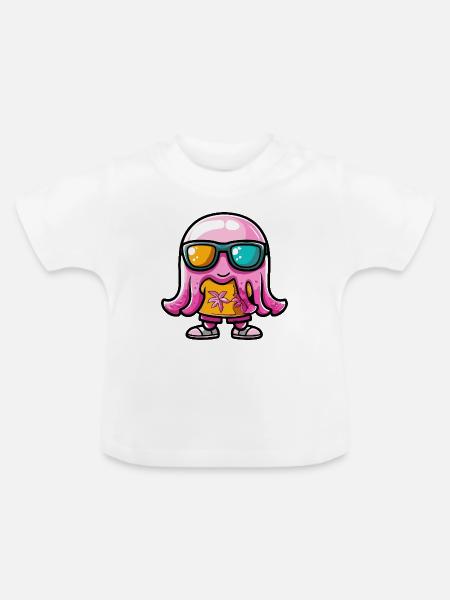 Qualle Comic Urlaub - Baby Bio-T-Shirt mit Rundhals - Weiß
