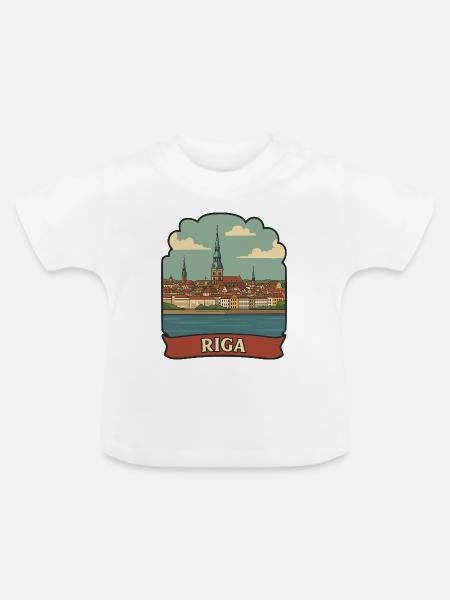 Riga, Lettland Altstadt Retro-Reiseaufkleber - Baby Bio-T-Shirt mit Rundhals - Weiß
