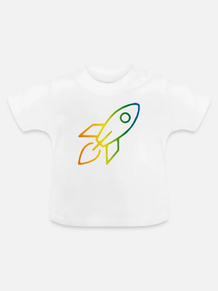 Rakete Regenbogen - Baby Bio-T-Shirt mit Rundhals - Weiß