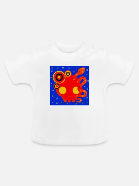 Zusammenfassung: Rote Oktopus-Mandala - Baby Bio-T-Shirt mit Rundhals - Weiß
