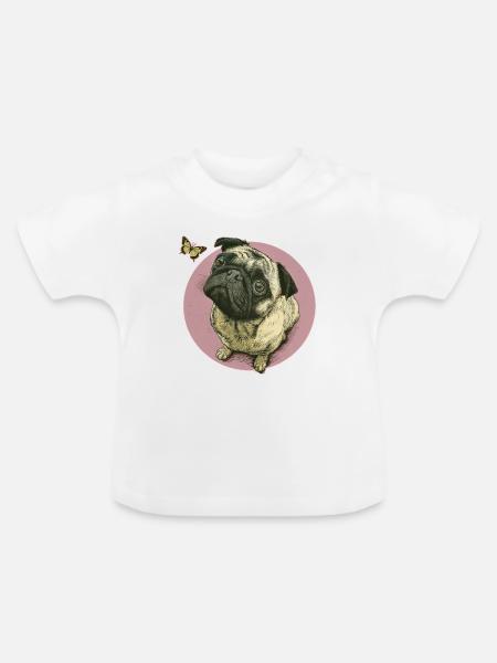 Mops mit Schmetterling - Baby Bio-T-Shirt mit Rundhals - Weiß