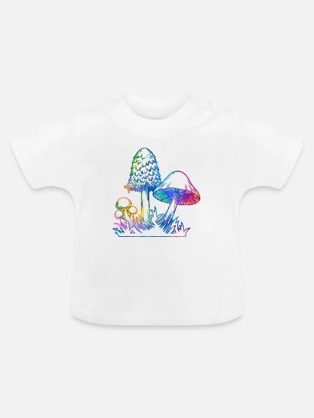 Mixed Rainbow Mushrooms - Baby Bio-T-Shirt mit Rundhals - Weiß