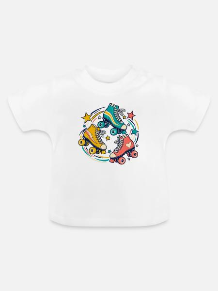 Rollschuhrunde – Gemeinsam in Bewegung - Baby Bio-T-Shirt mit Rundhals - Weiß