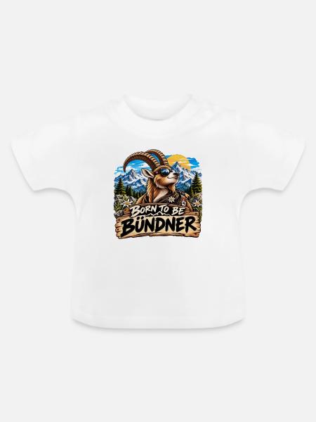 Geboren Bündner Bergheld - Baby Bio-T-Shirt mit Rundhals - Weiß