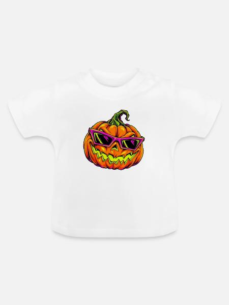 Neon Kürbis mit Sonnenbrille - Baby Bio-T-Shirt mit Rundhals - Weiß
