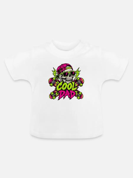 Neon Skull Dad Skater - Baby Bio-T-Shirt mit Rundhals - Weiß