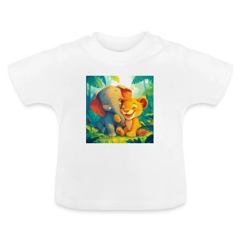 Süßes Kinderbild Spielender Löwe Und Elephant - Baby Bio-T-Shirt mit Rundhals - Weiß - Vorne