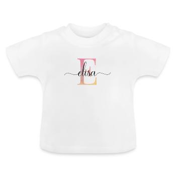 E| Monogramm | Name | Elisa |Watercolor - Baby Bio-T-Shirt mit Rundhals - Weiß - Vorne