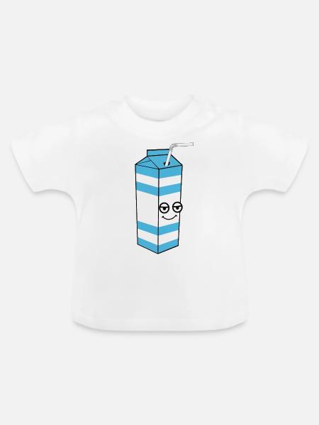 Milch mit Gesicht - Baby Bio-T-Shirt mit Rundhals - Weiß