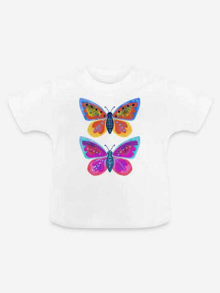 Huebsche Schmetterlinge - Baby Bio-T-Shirt mit Rundhals - Weiß