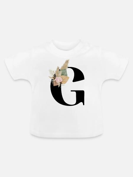 Buchstabe G blumig - Baby Bio-T-Shirt mit Rundhals - Weiß