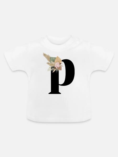 Buchstabe P blumig - Baby Bio-T-Shirt mit Rundhals - Weiß