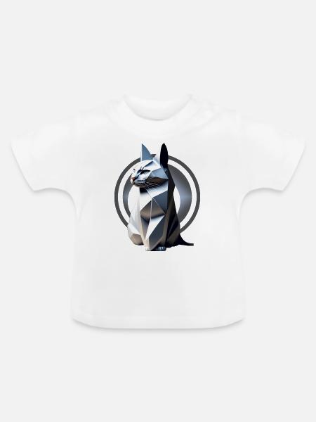 Graue Katze im Origami-Stil - Baby Bio-T-Shirt mit Rundhals - Weiß