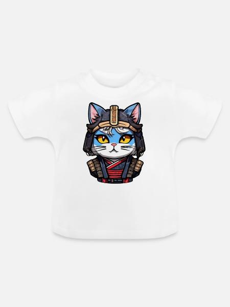 Samurai-Katze #4 - Baby Bio-T-Shirt mit Rundhals - Weiß