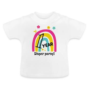 1 year, diaper party - Baby Organic T-Shirt with Round Neck - white - Front