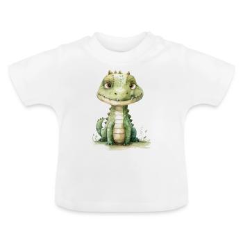 Krokodil, handgemalt - Wasserfarben - Baby Bio-T-Shirt mit Rundhals - Weiß - Vorne
