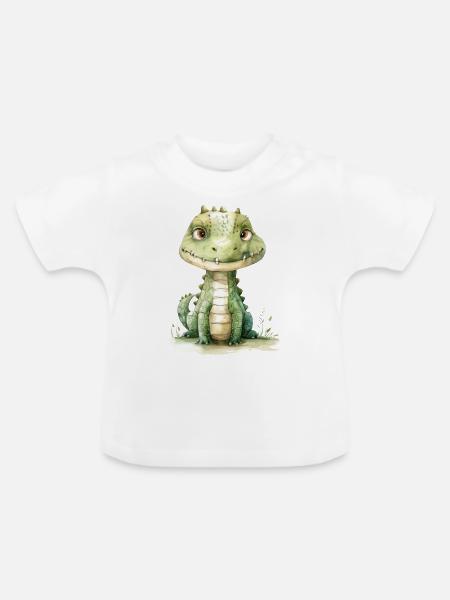 Krokodil, handgemalt - Wasserfarben - Baby Bio-T-Shirt mit Rundhals - Weiß