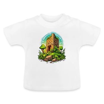 Auf ins Abenteuer – Ruine mit wilder Natur - Baby Bio-T-Shirt mit Rundhals - Weiß - Vorne