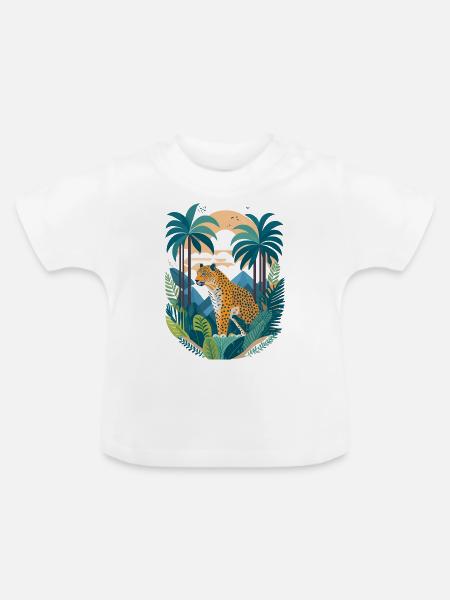 Leopard im Regenwald Illustration - Baby Bio-T-Shirt mit Rundhals - Weiß