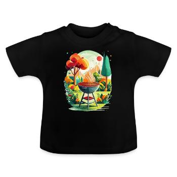 Barbecue dans le jardin - T-shirt bio col rond Bébé - noir - Devant